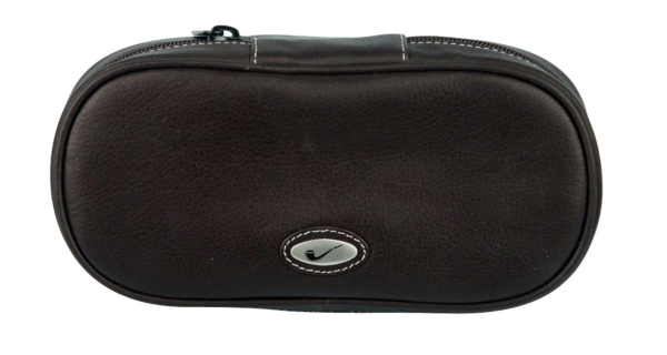 Pfeifentasche Leder schwarz / Metallemblem 2er